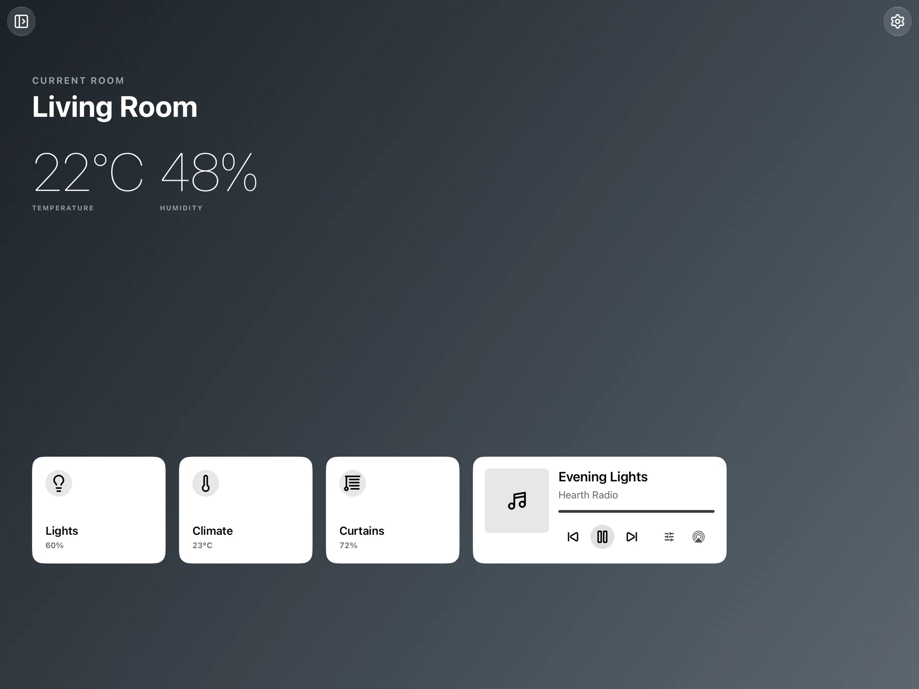 Hearth room dashboard on iPad